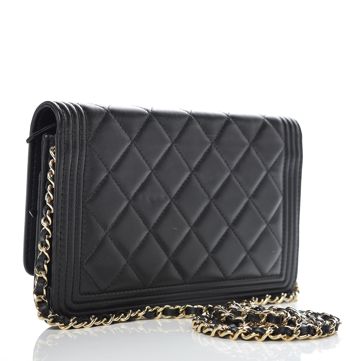 Chanel Lambskin Quilted Boy Wallet On Chain WOC Black 3 of 14