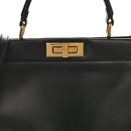 Fendi Vitello Morgan Fabric Jacquard Pequin Medium Peekaboo Iconic Satchel Black Tobacco 8 of 10