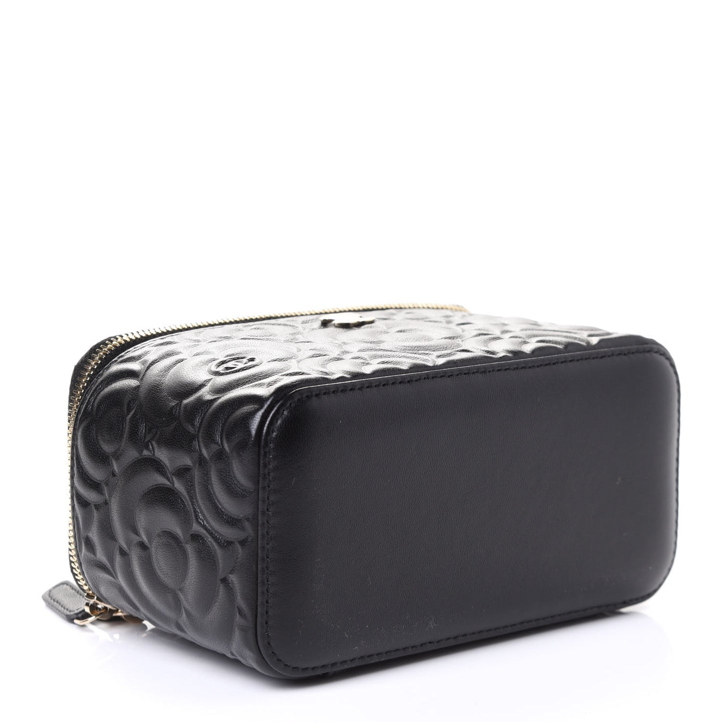 Lambskin Camellia Embossed Small Vanity Case With Chain Black