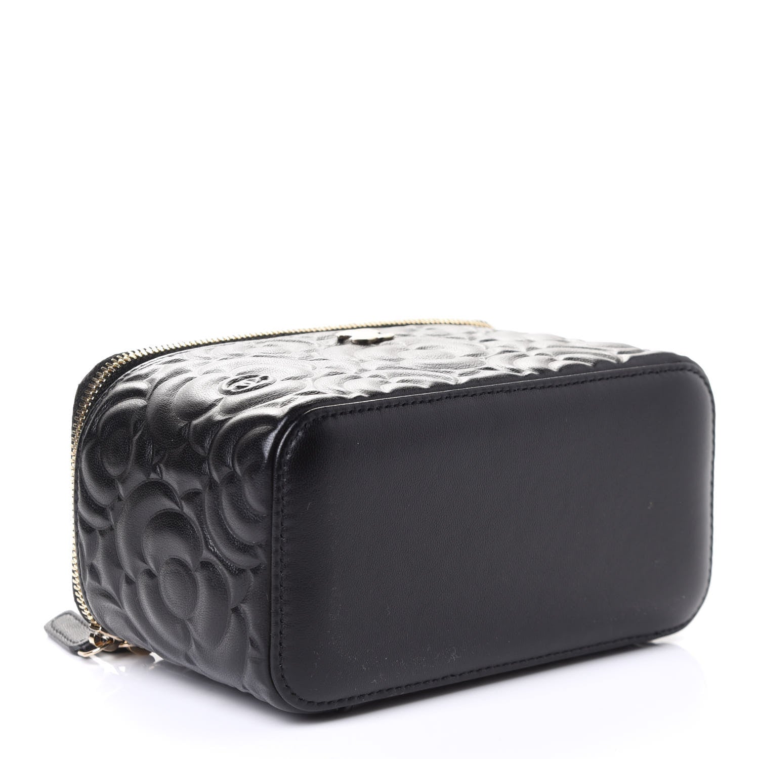 Chanel Lambskin Camellia Embossed Small Vanity Case With Chain Black 3 of 5