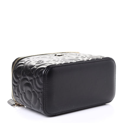 Chanel Lambskin Camellia Embossed Small Vanity Case With Chain Black 3 of 5
