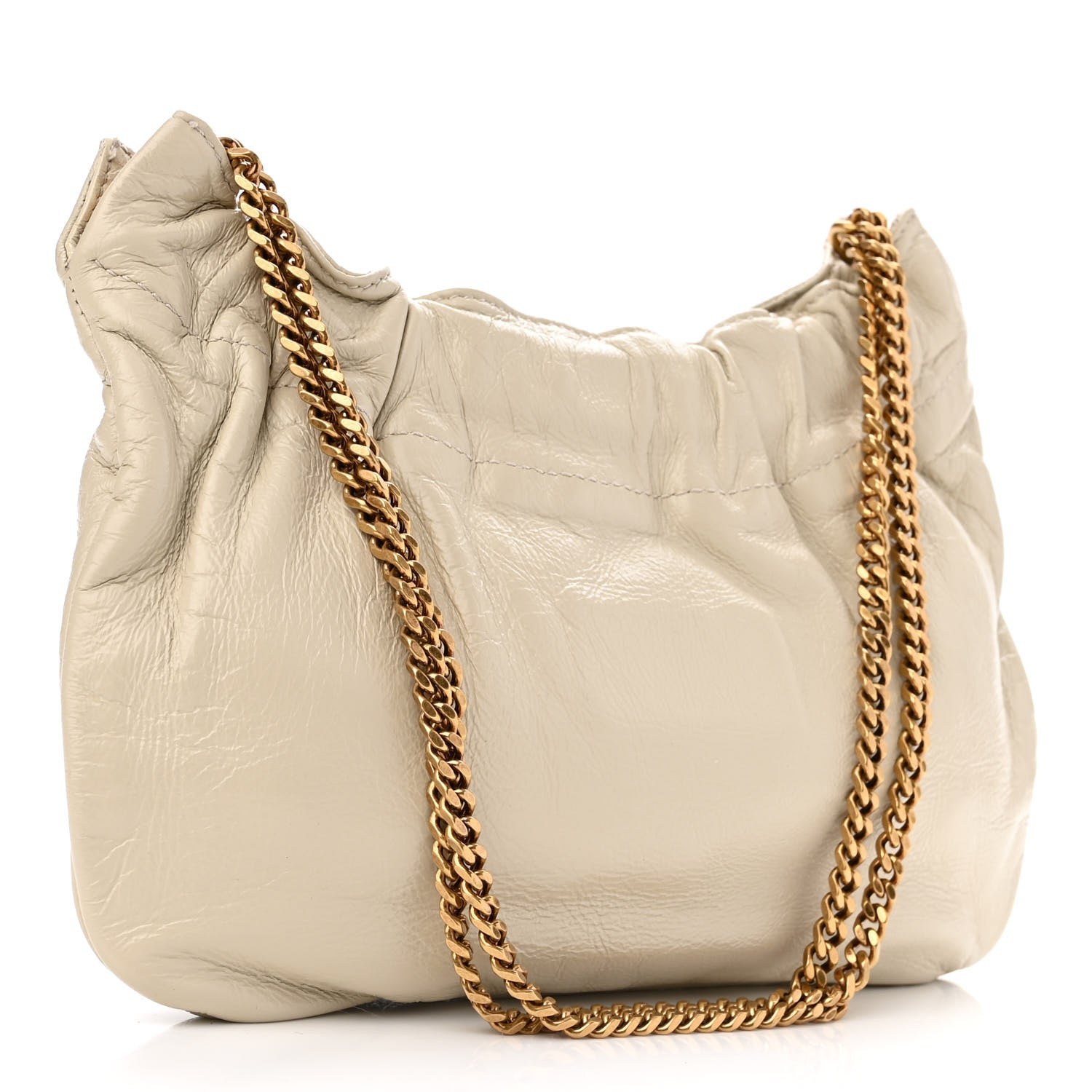 Saint Laurent Calfskin Pac Pac Ruched Hobo Winter White 3 of 10