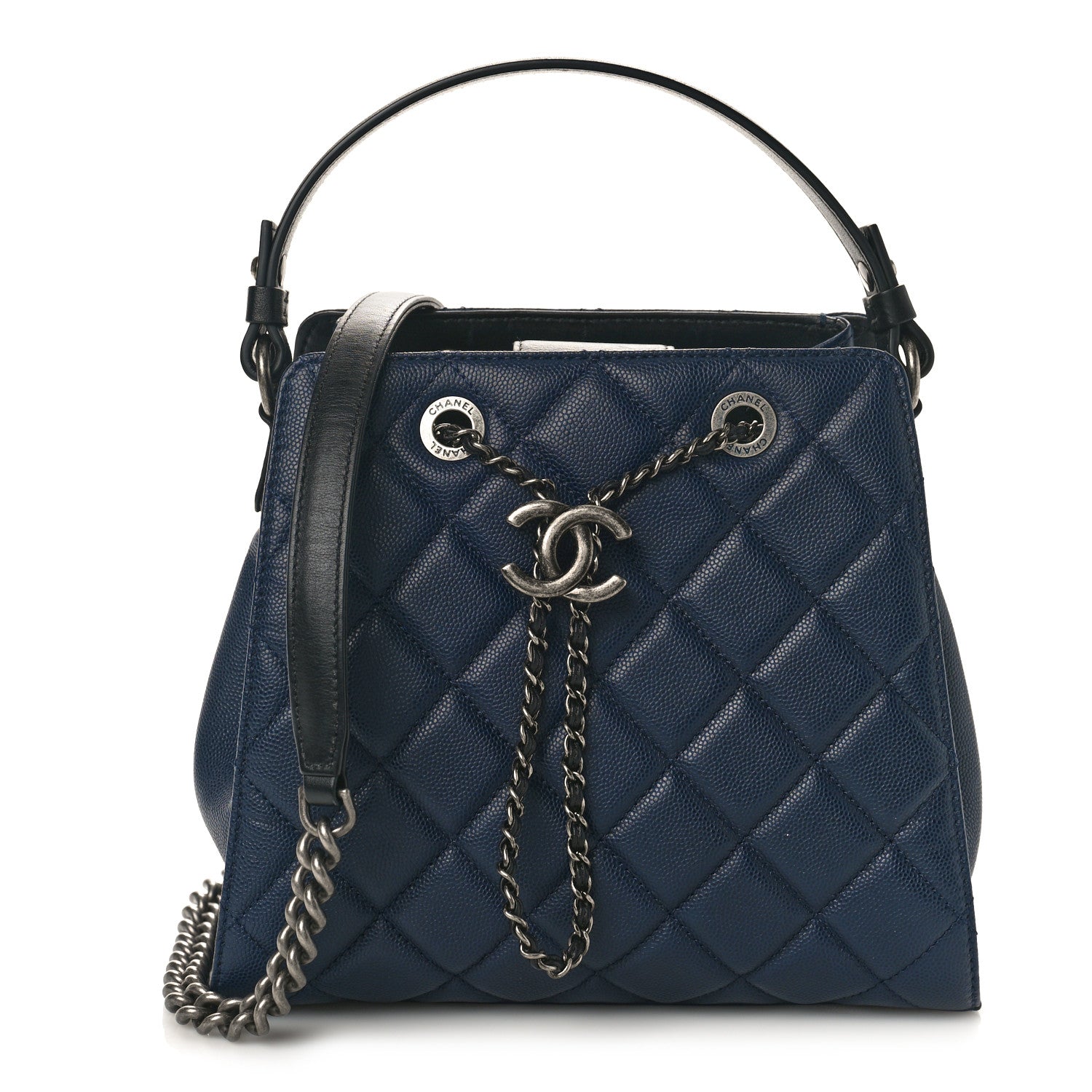 Chanel Caviar Quilted Small CC Bucket Bag Navy 1 of 8