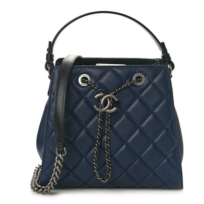 Chanel Caviar Quilted Small CC Bucket Bag Navy 1 of 8