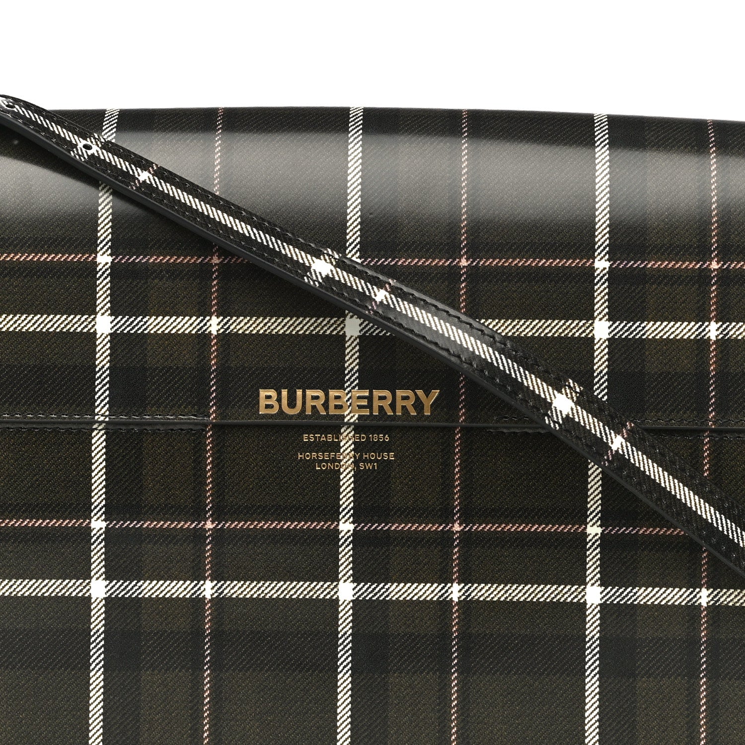 Burberry Calfskin Tartan Print Large Grace Bag Dark Green 9 of 17