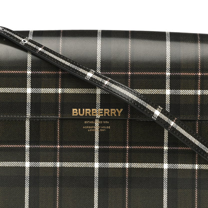 Burberry Calfskin Tartan Print Large Grace Bag Dark Green 9 of 17