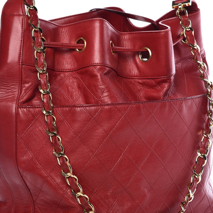 Chanel Lambskin Diamond Stitched CC Drawstring Shoulder Bag Red 11 of 13