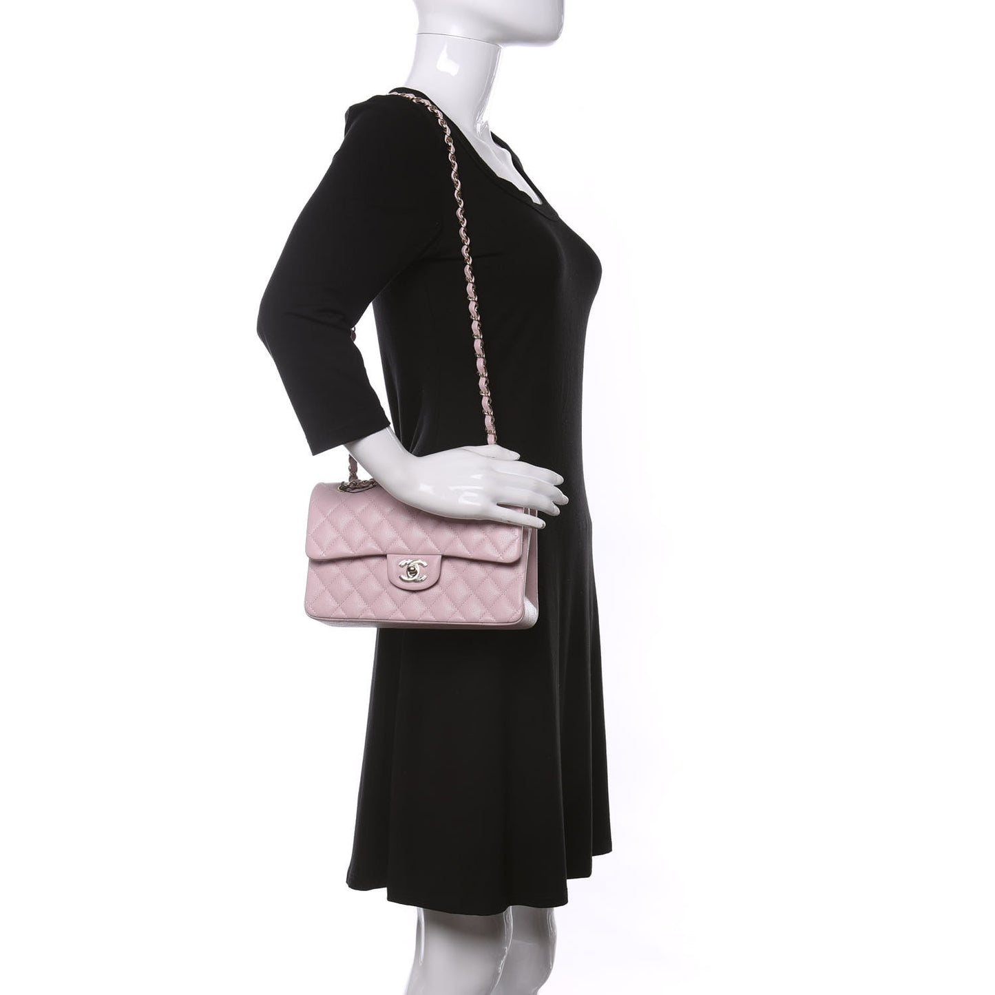 Caviar Quilted Small Double Flap Light Pink
