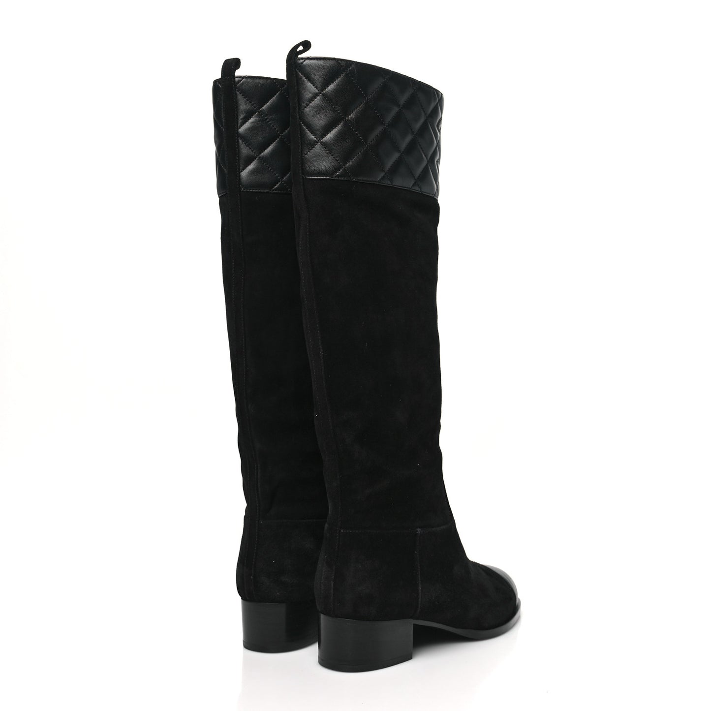 Suede Calfskin Lambskin Quilted Knee High Boots 37 Black