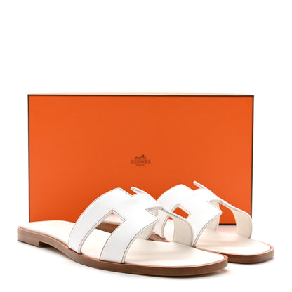 Hermes Box Calfskin Oran Sandals 38.5 White 10 of 10