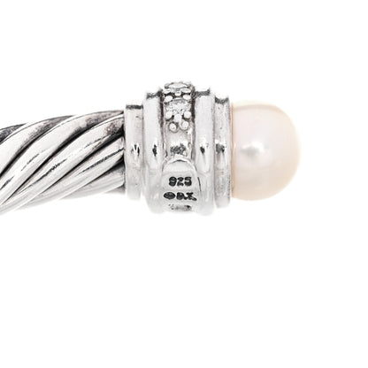 David Yurman Sterling Silver Diamond Cultured Pearl 7mm Cable Classics Bracelet 3 of 4