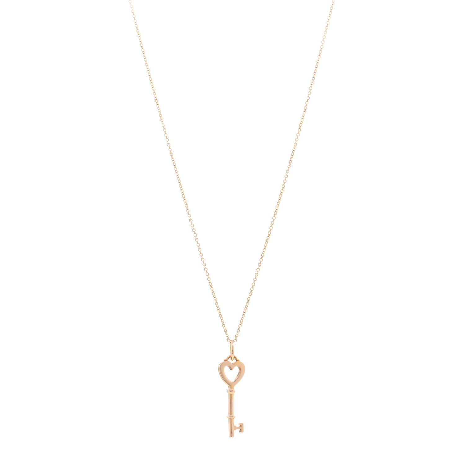 Tiffany 18K Rose Gold Mini Heart Key Pendant Necklace 1 of 6