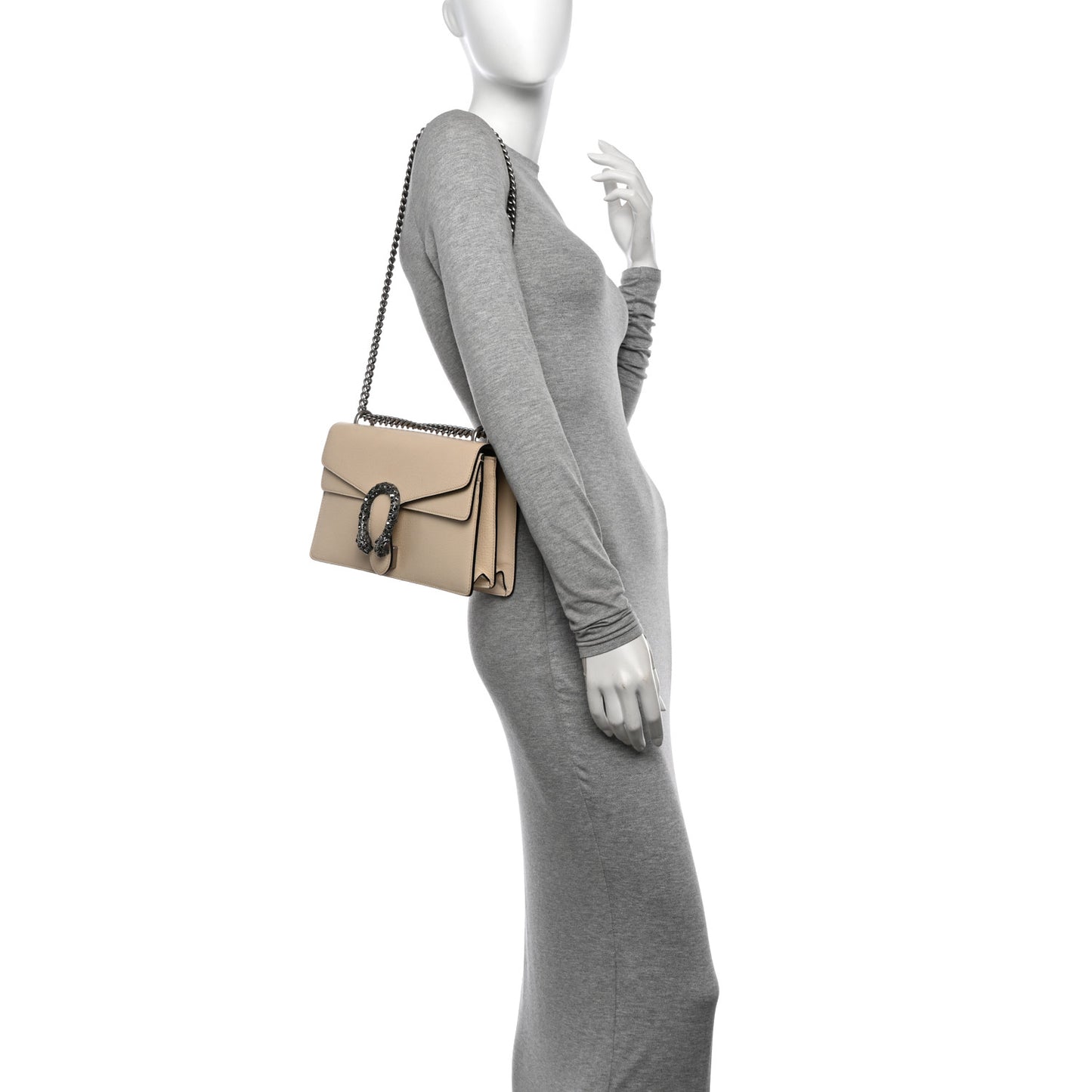 Textured Calfskin Crystal Small Dionysus Shoulder Bag Mystic White