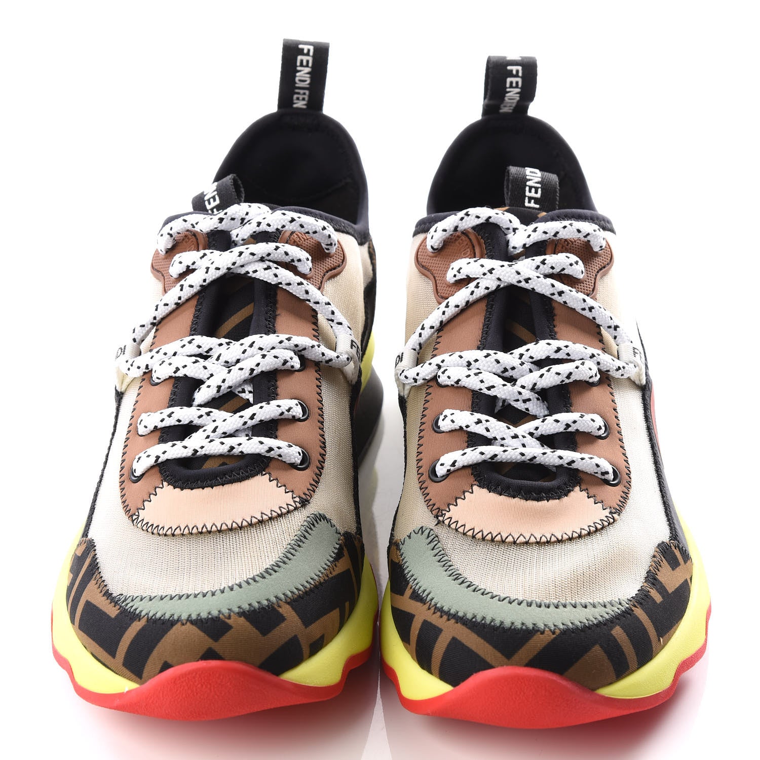 Fendi Technical Mesh Lycra FFreedom Patchwork Sneakers 36 Nude Tobacco Black 3 of 9