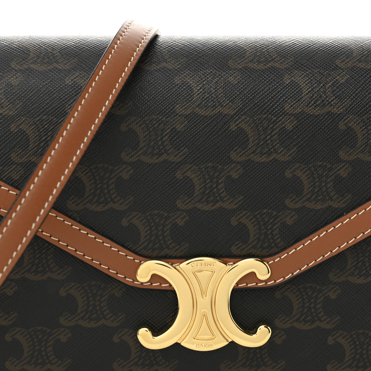 Celine Triomphe Canvas Calfskin Enveloppe Bag Tan 8 of 10