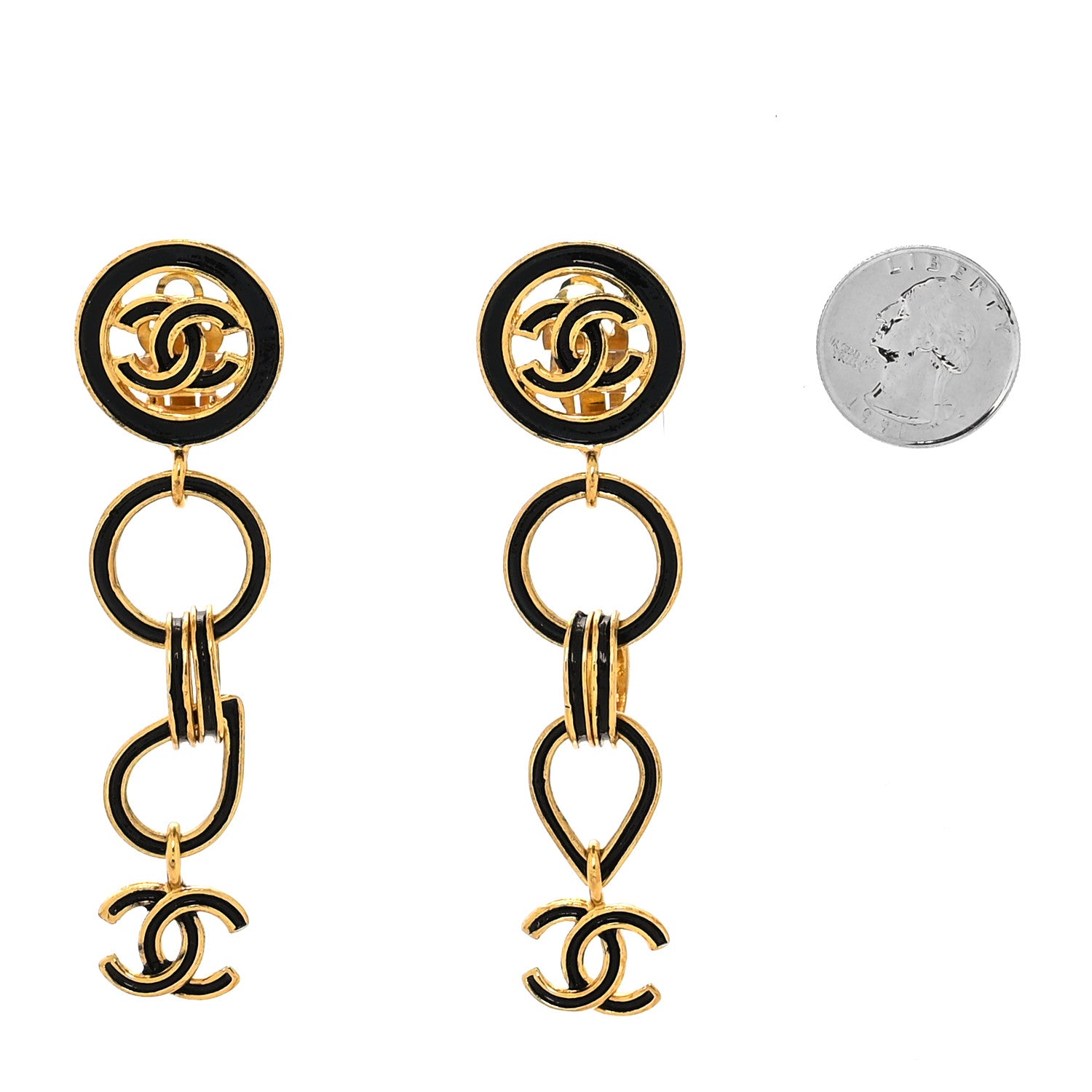 Chanel Enamel CC Drop Clip On Earrings Black Gold 2 of 4