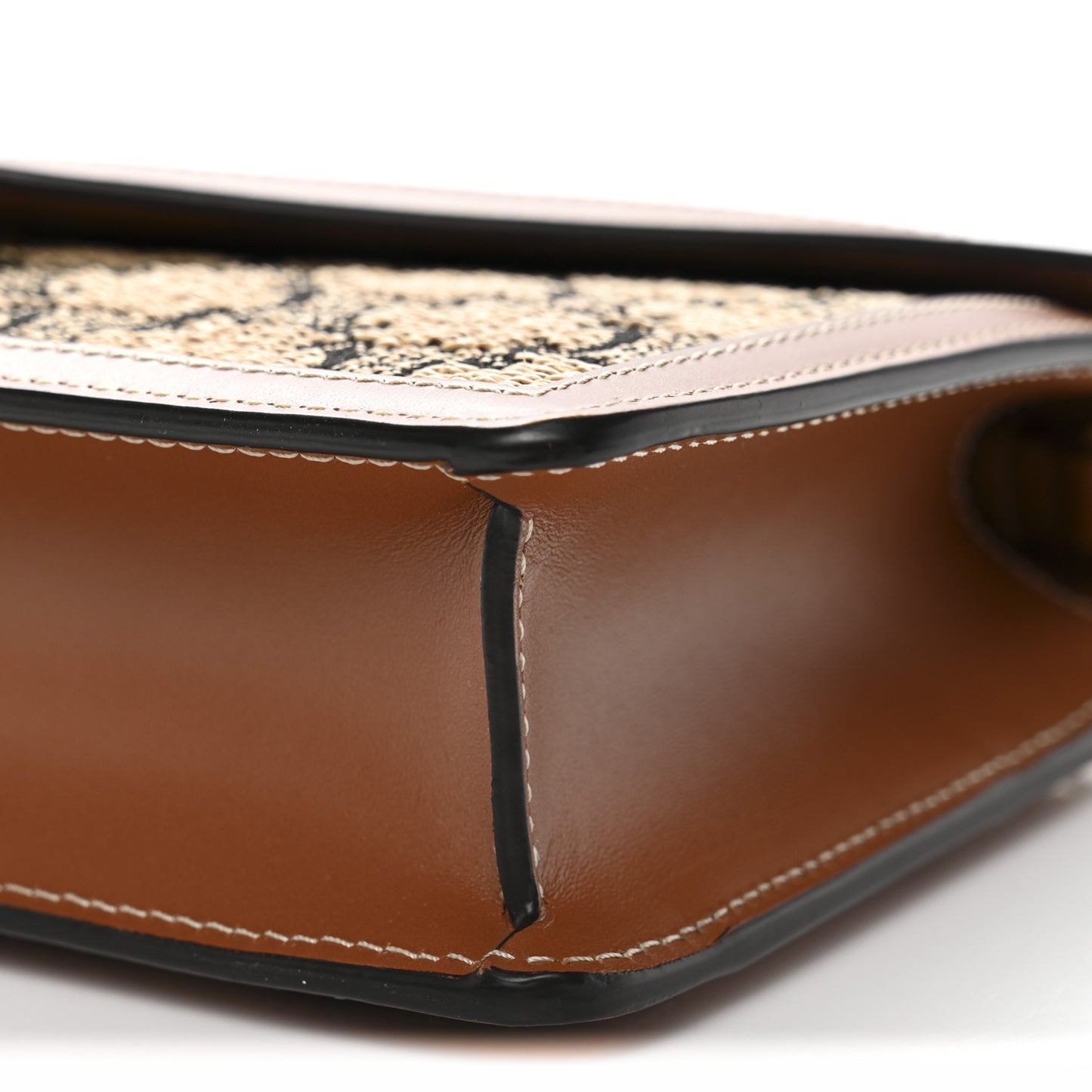 Raffia Jacquard Calfskin Triomphe Wallet on Chain Natural Tan