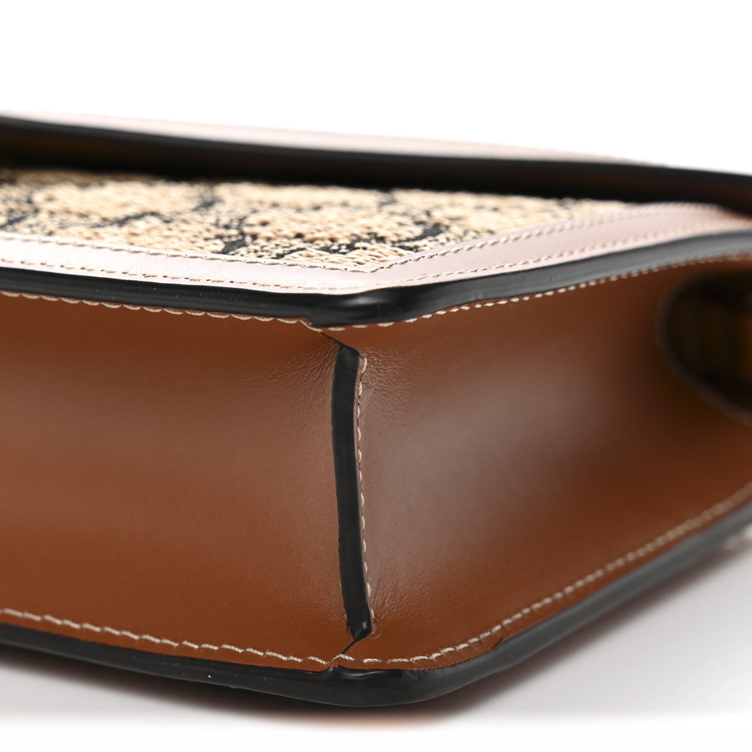 Celine Raffia Jacquard Calfskin Triomphe Wallet on Chain Natural Tan 10 of 10