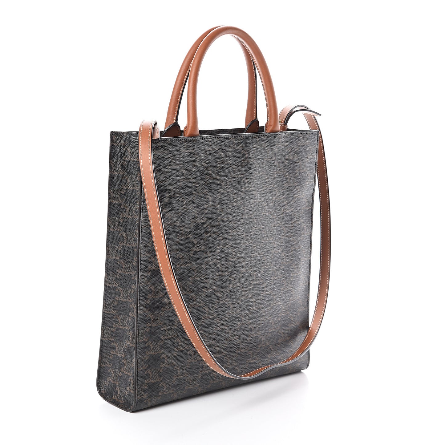 Triomphe Canvas Calfskin Small Vertical Cabas Tan