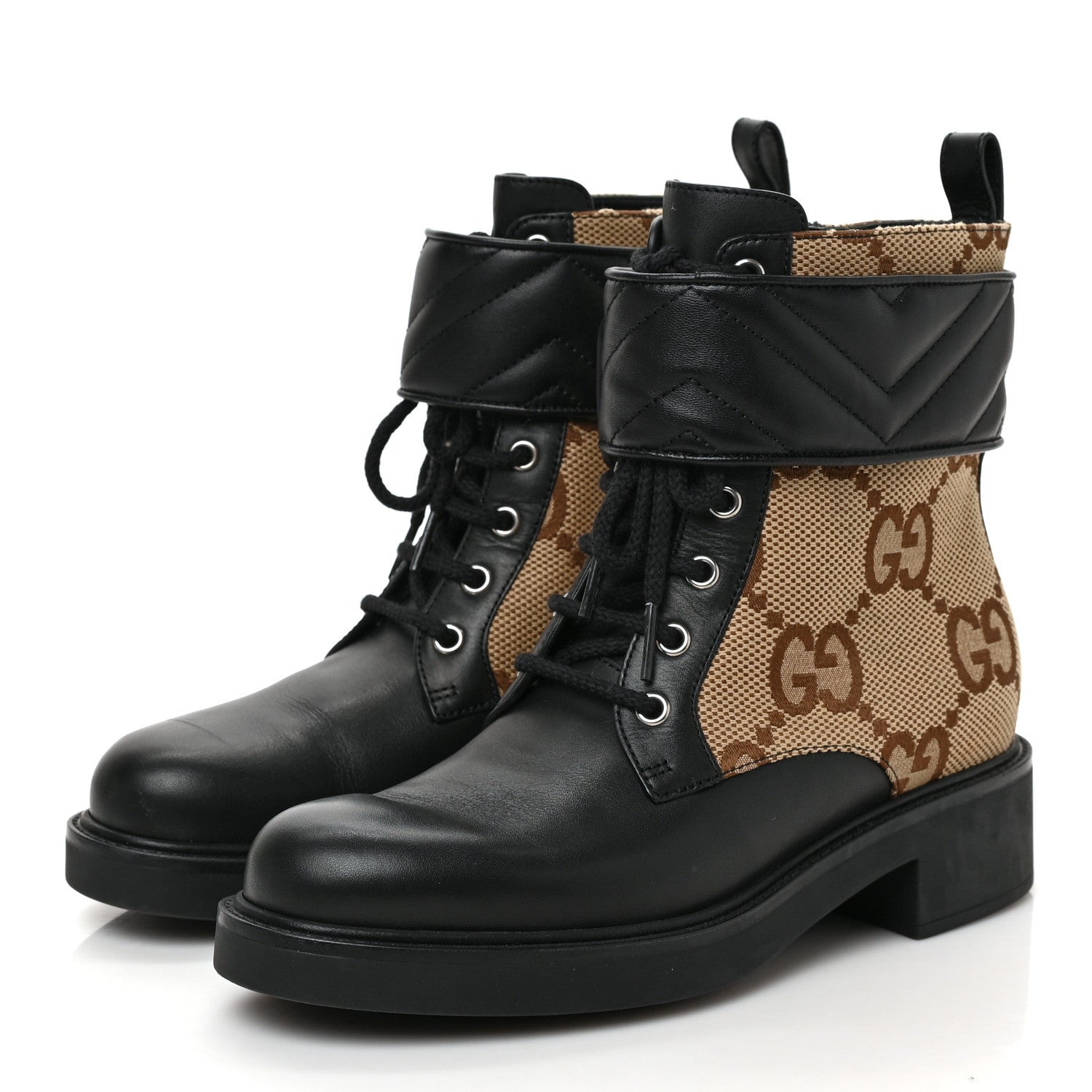 Gucci Flores Calfskin Monogram Maxi GG Nappa Matelasse Double G 40mm Ankle Boots 38.5 Black Camel Ebony 4 of 10