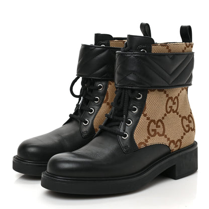 Gucci Flores Calfskin Monogram Maxi GG Nappa Matelasse Double G 40mm Ankle Boots 38.5 Black Camel Ebony 4 of 10