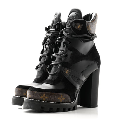 Louis Vuitton Suede Calfskin Monogram Star Trail Ankle Boots 35 Black 2 of 8