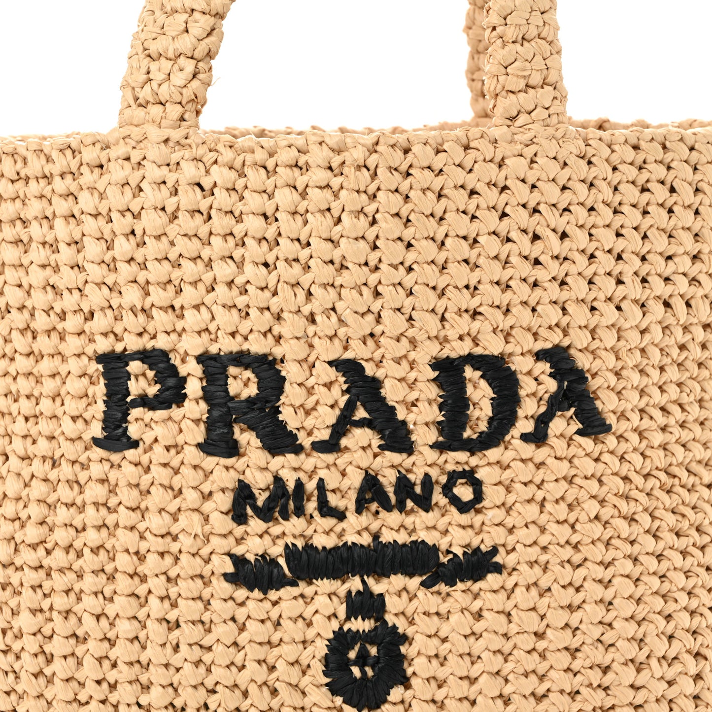 Yarn Raffia Effect Crochet Embroidered Small Logo Tote Naturale