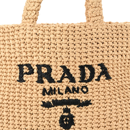 Prada Yarn Raffia Effect Crochet Embroidered Small Logo Tote Naturale 8 of 10