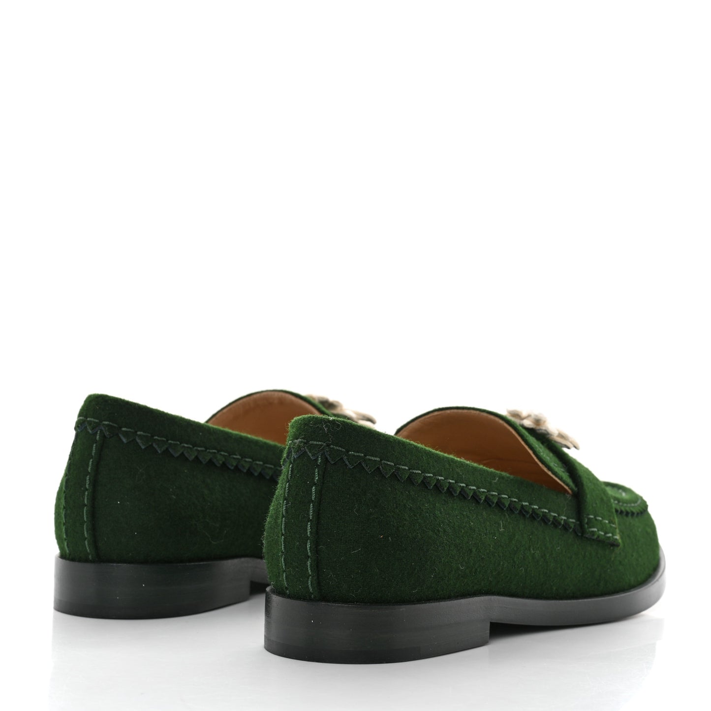 Wool Felt Crystal Embellished Flower Loafers 38 Green