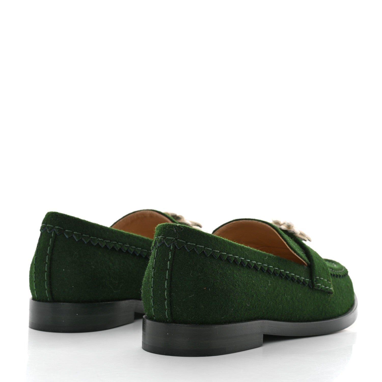 Chanel Wool Felt Crystal Embellished Flower Loafers 38 Green 4 of 8