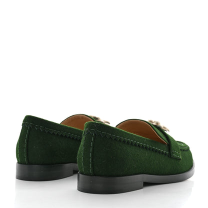 Chanel Wool Felt Crystal Embellished Flower Loafers 38 Green 4 of 8