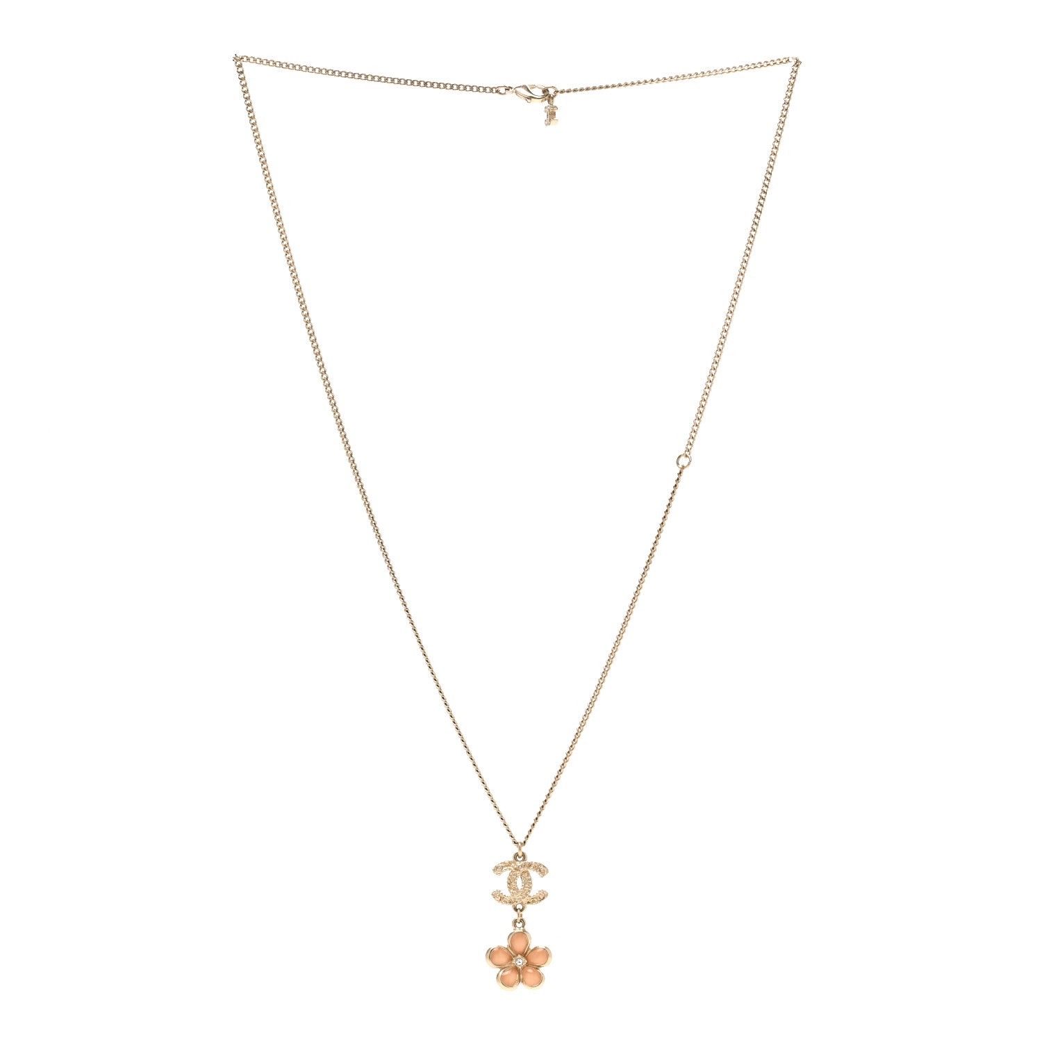 Chanel Enamel Crystal CC Camellia Pendant Necklace Beige Gold 3 of 6