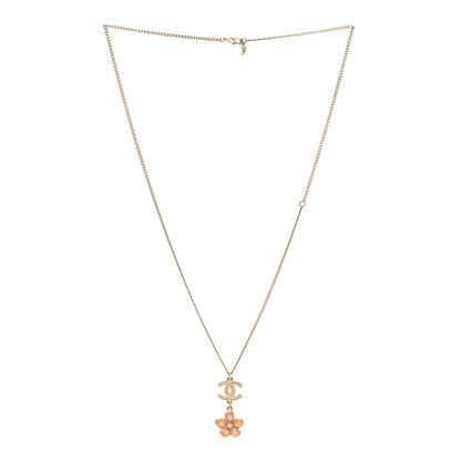 Chanel Enamel Crystal CC Camellia Pendant Necklace Beige Gold 3 of 6