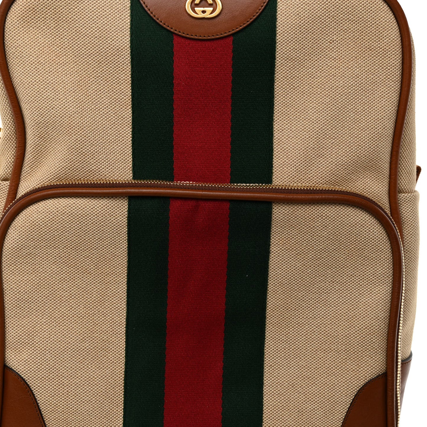 Vintage Canvas Calfskin Web Backpack Sand Light Cuir