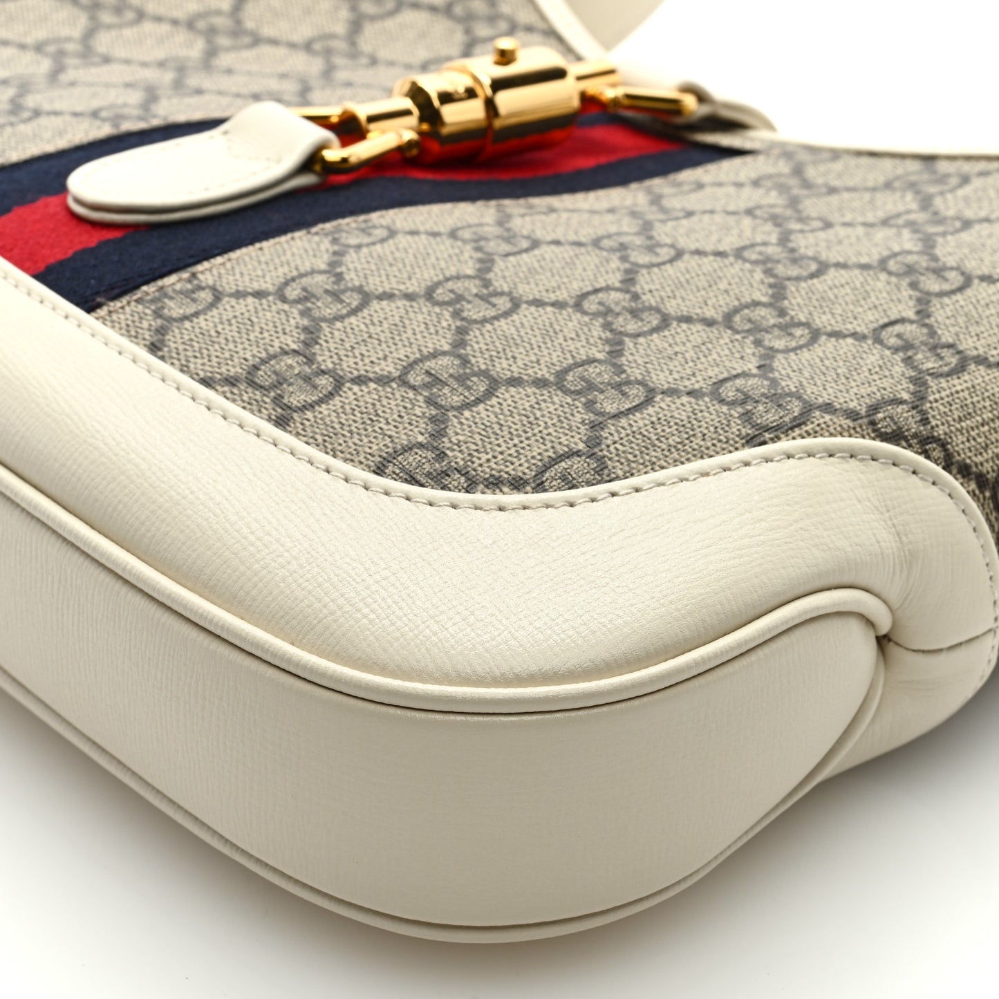 GG Supreme Monogram Azalea Calfskin Web Small Jackie 1961 Hobo Beige Ebony Mystic White