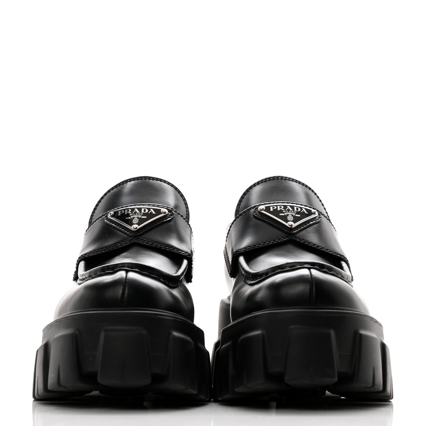 Spazzolato Triangle Logo Monolith Pointy 55mm Loafers 35 Black