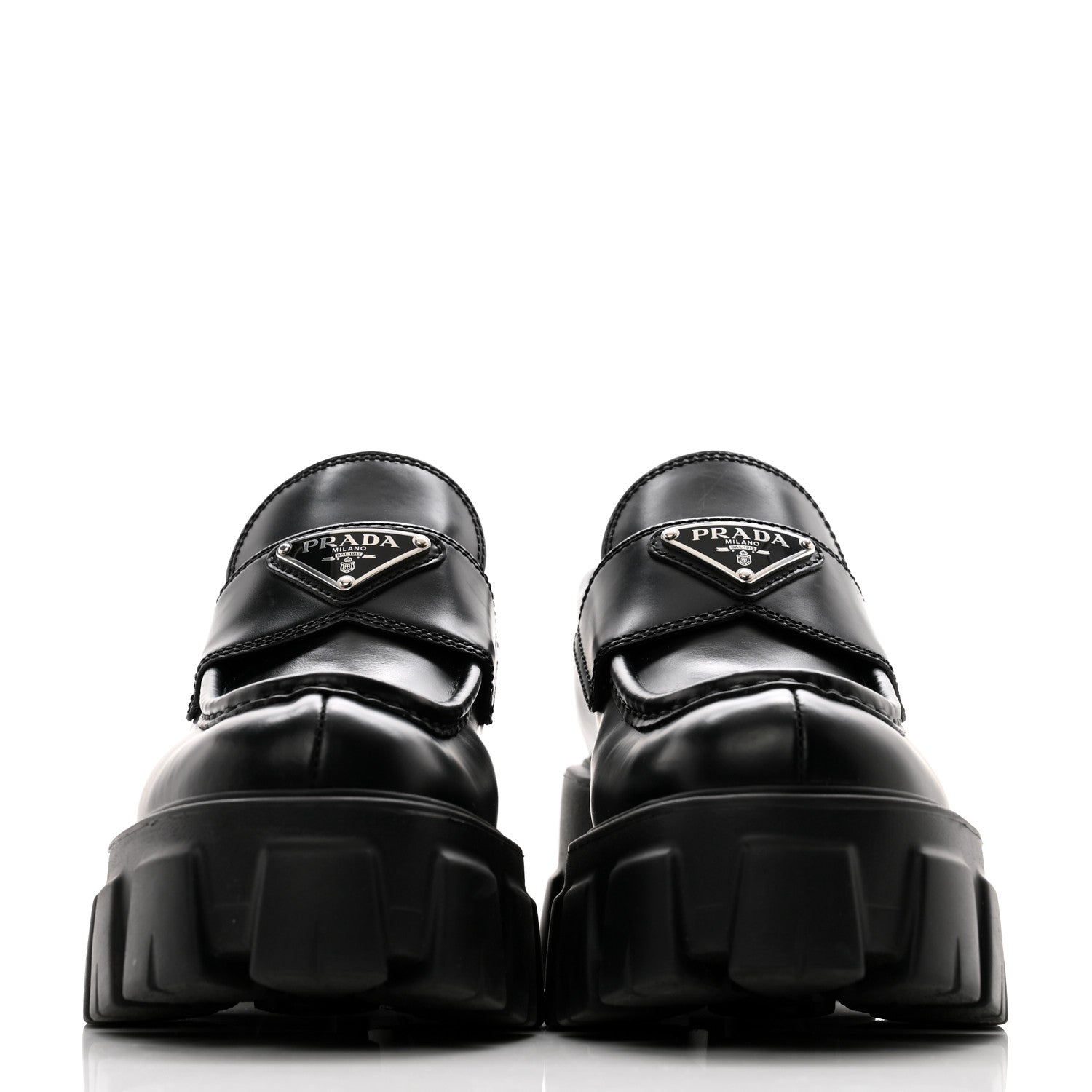 Prada Spazzolato Triangle Logo Monolith Pointy 55mm Loafers 35 Black 2 of 8