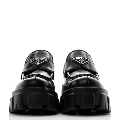 Prada Spazzolato Triangle Logo Monolith Pointy 55mm Loafers 35 Black 2 of 8
