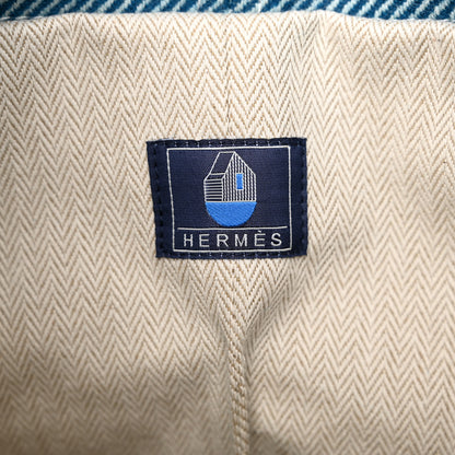 Hermes Toile H Canvas Les Cabanes Drawstring Duffle Bag Bleu Paon 6 of 10