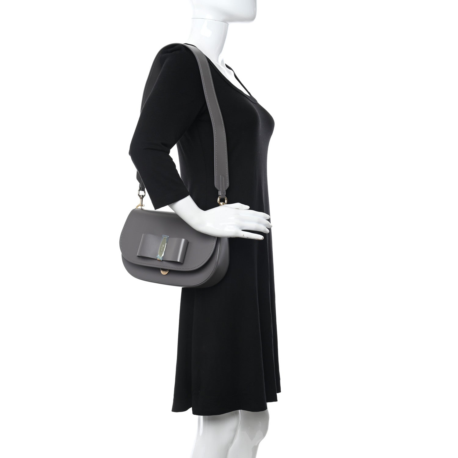 Salvatore Ferragamo Smooth Calfskin Anna Shoulder Bag Urban Grey 2 of 8