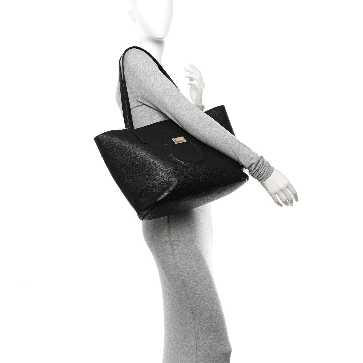 Salvatore Ferragamo Grainy Calfskin Medium Gancini Tote Black 2 of 14