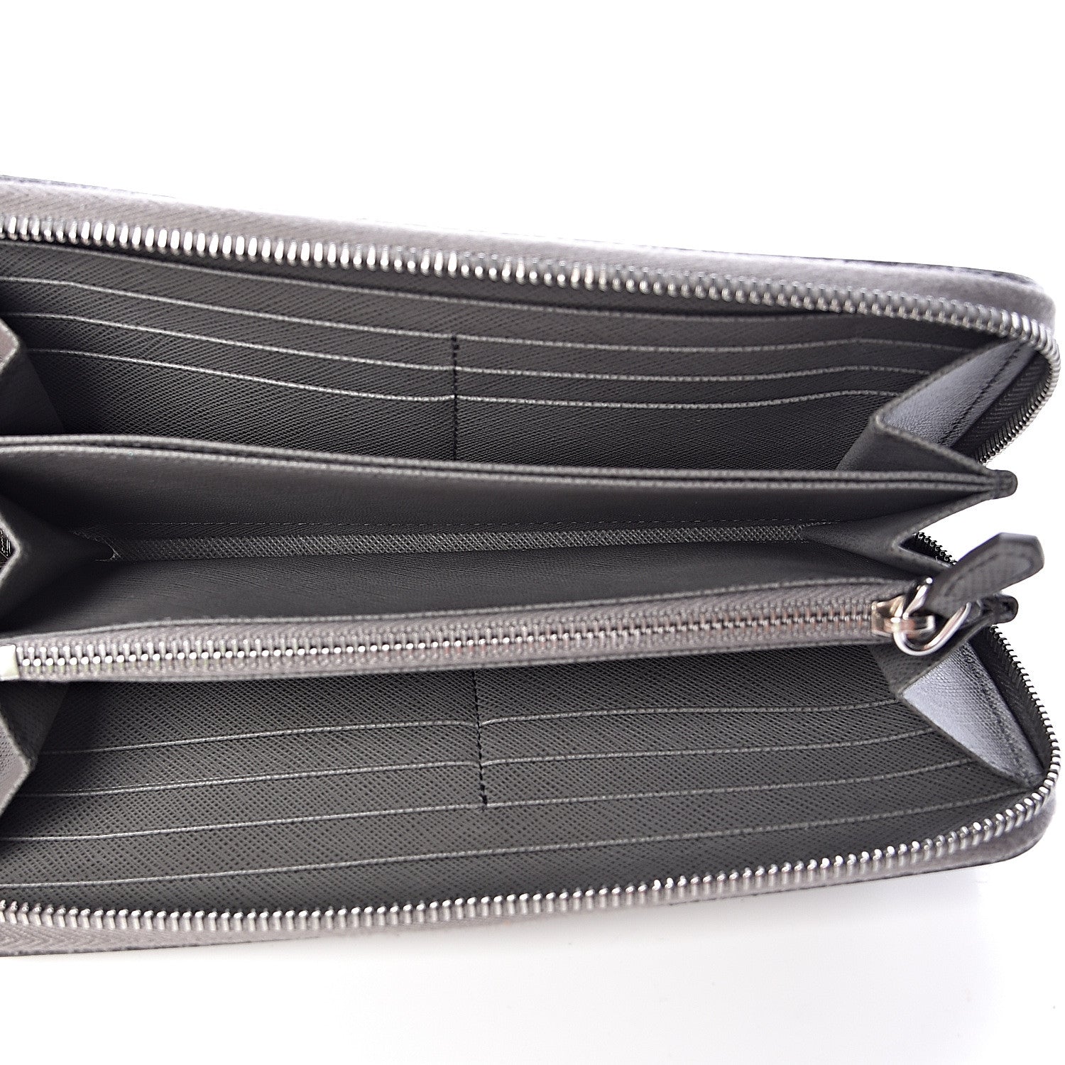 Prada Saffiano Shine Monochrome Zip Around Wallet Grey 6 of 9