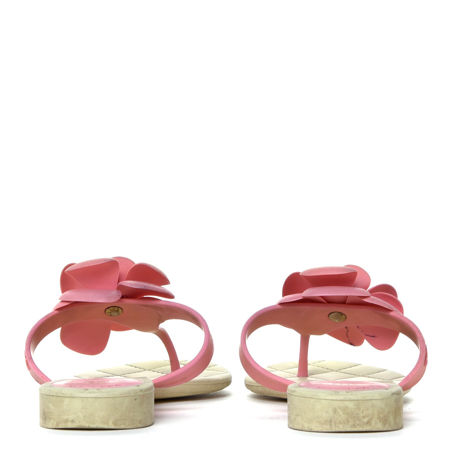 Chanel Jelly Quilted Camellia Thong Sandals 38 Beige Pink 9 of 12
