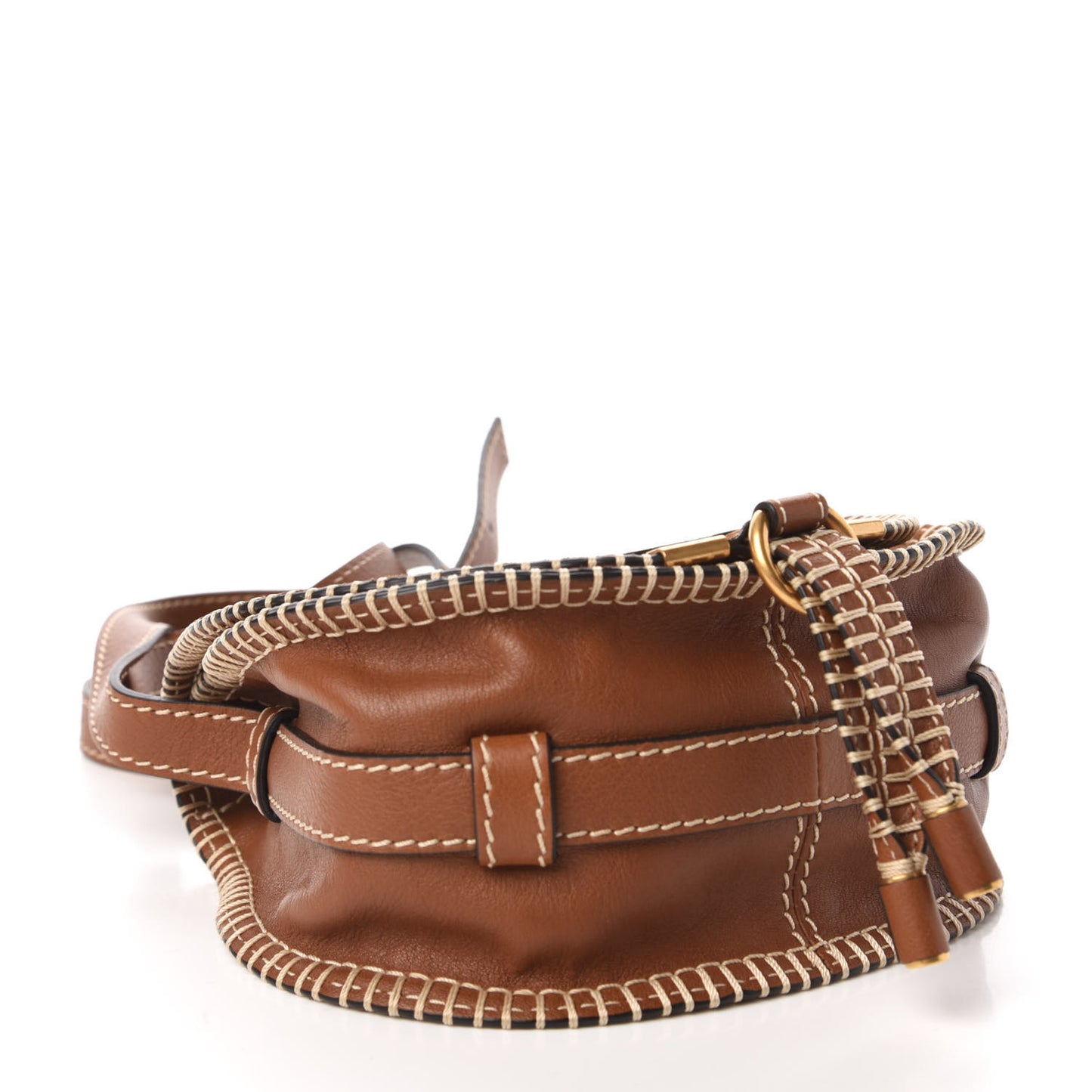 Suede Calfskin Stitched Small Marcie Round Crossbody Bag Tan