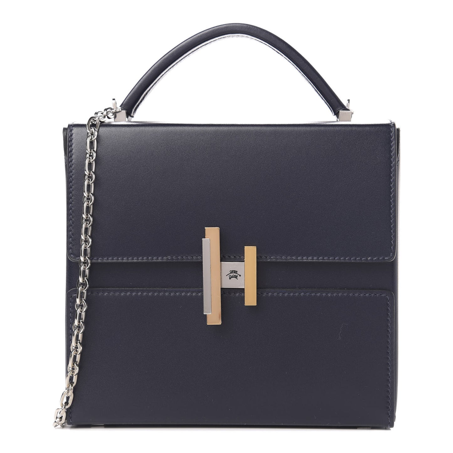 Villandry Calfskin Cinhetic Boxy Top Handle Bag Bleu Nuit