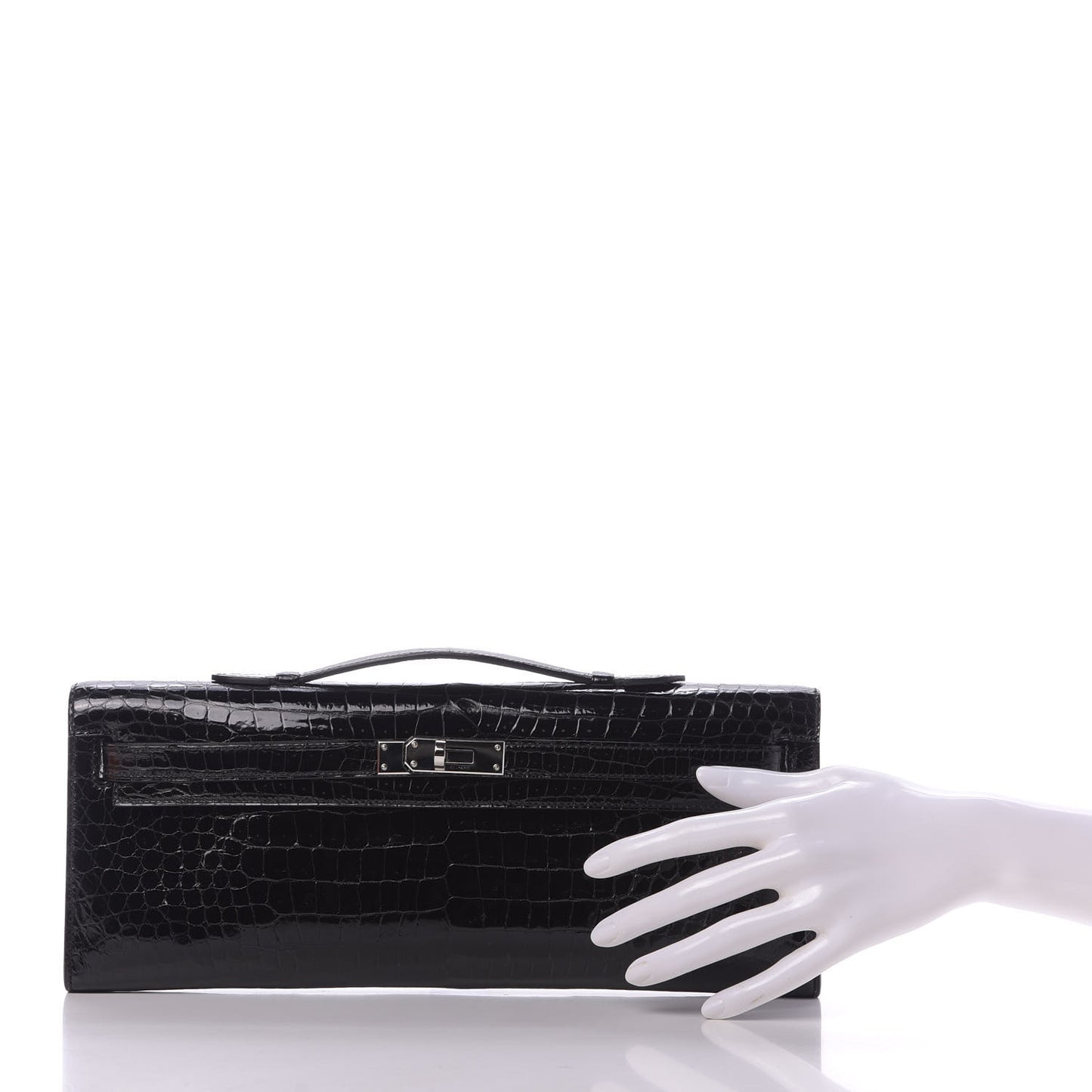 Shiny Porosus Crocodile Kelly Cut Pochette Black
