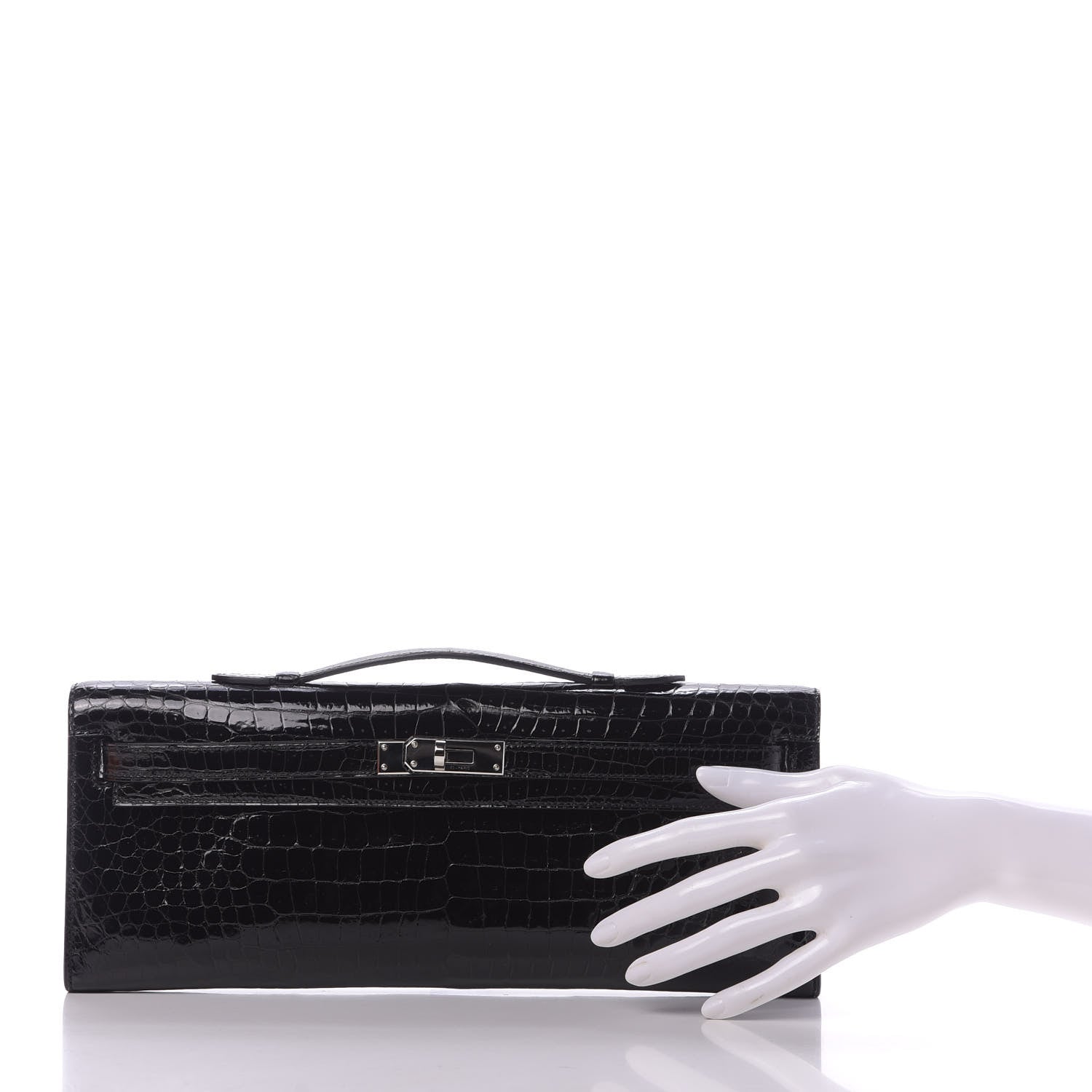 Hermes Shiny Porosus Crocodile Kelly Cut Pochette Black 2 of 11