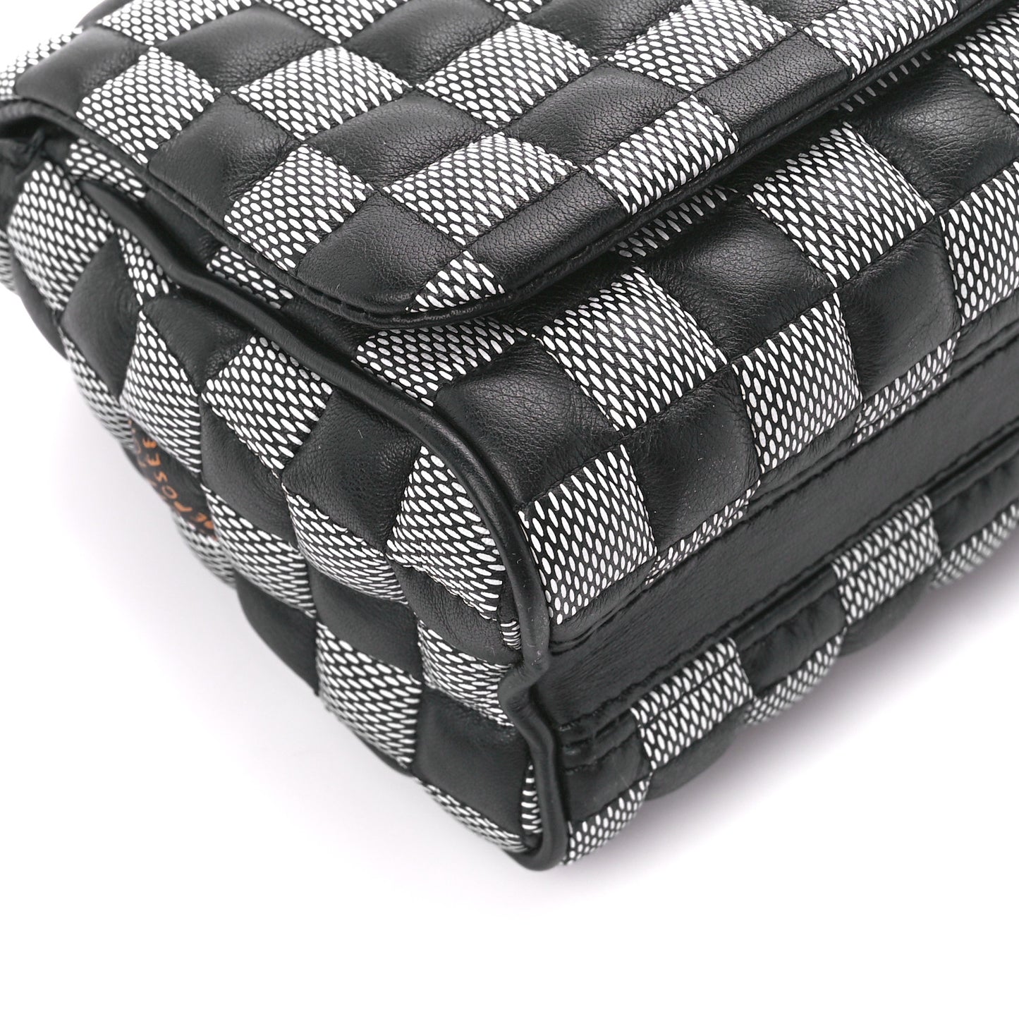 Calfskin Damier Twist Shoulder Bag BB Black White