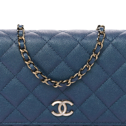 Chanel Iridescent Caviar Quilted Wallet on Chain WOC Dark Blue 9 of 11