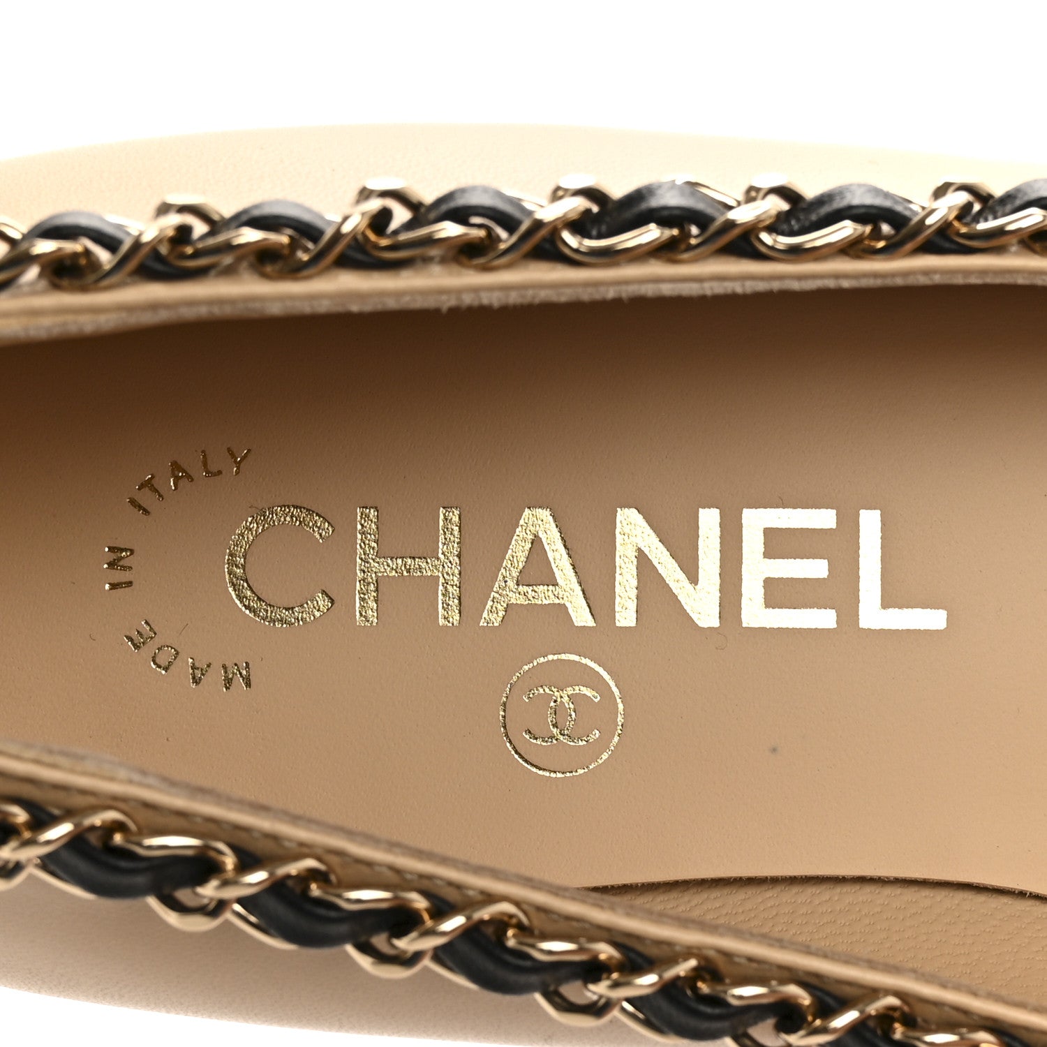 Chanel Lambskin Grosgrain Chain Cap Toe Flats 35.5 Beige Black 8 of 10